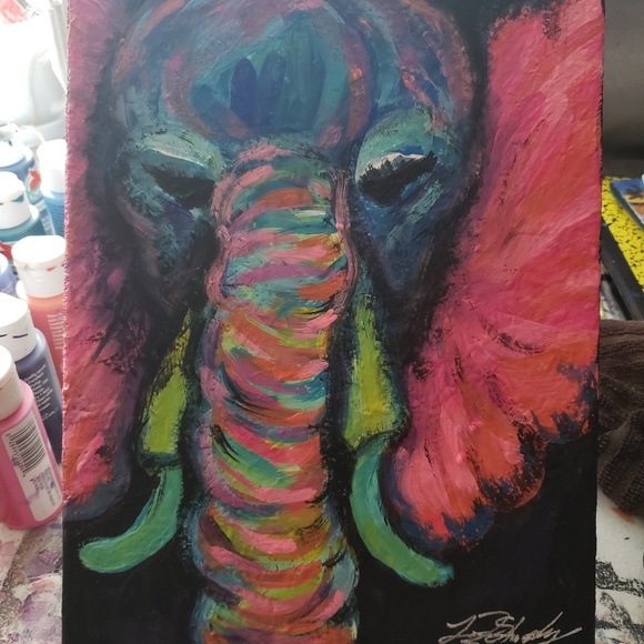 NSALE! Rainbow Elephant Canvas Painting Original - Picture 7 of 7